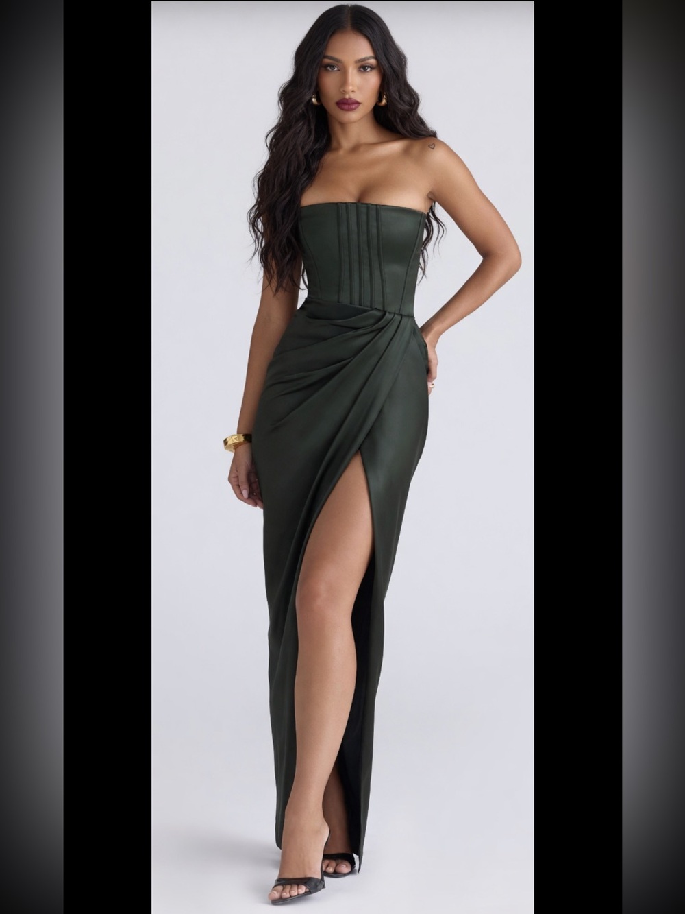 HOUSE OF CB 'Carelle' Emerald Satin Strapless Maxi Dress/Small-US 4-6/$299